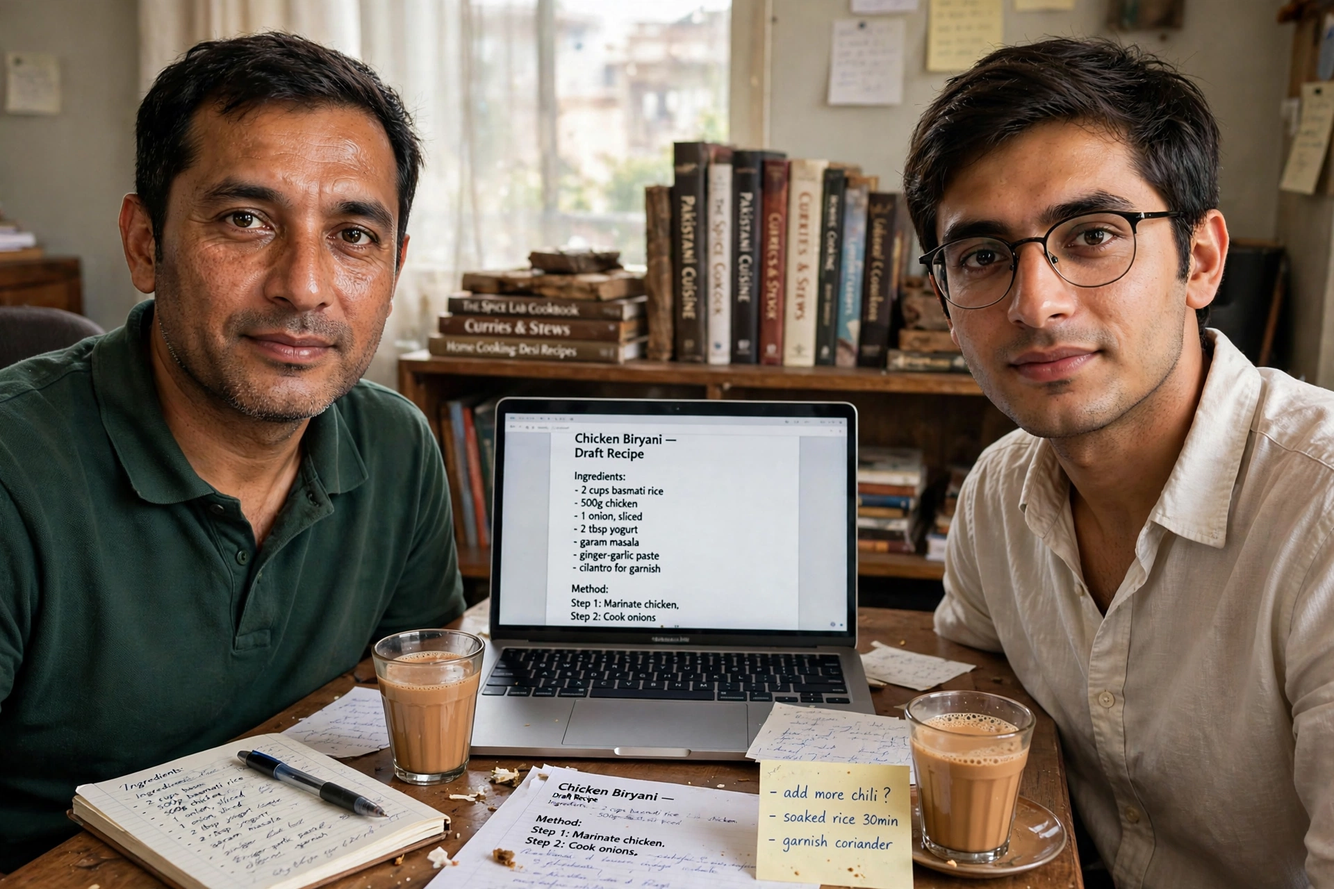 Chef Amir Zubair with writer Zahid Tayyab at work