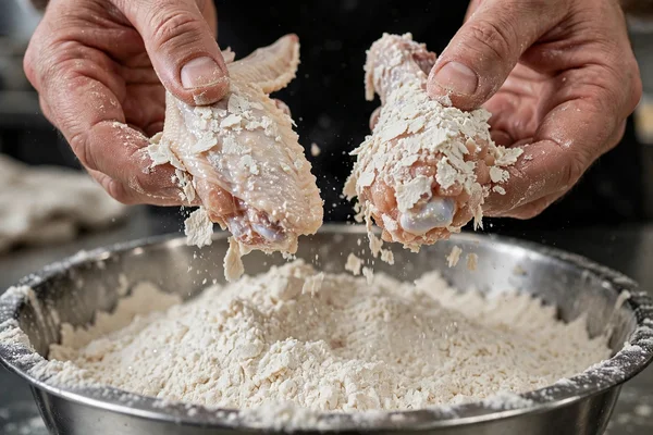 Step 5: Coat the wings a second time and move them to the fryer — Crispy Hot Wings
