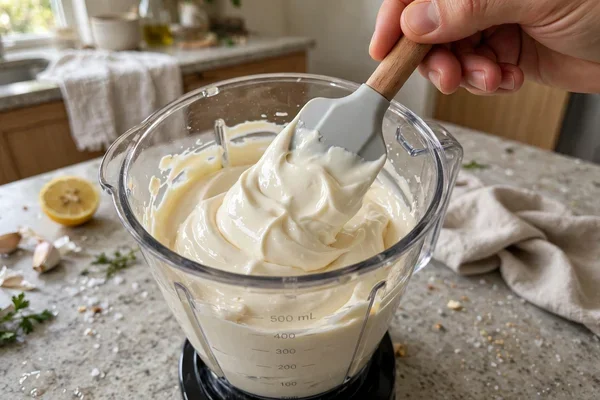 Step 8: Fold the oil with a spatula — Professional Mayonnaise