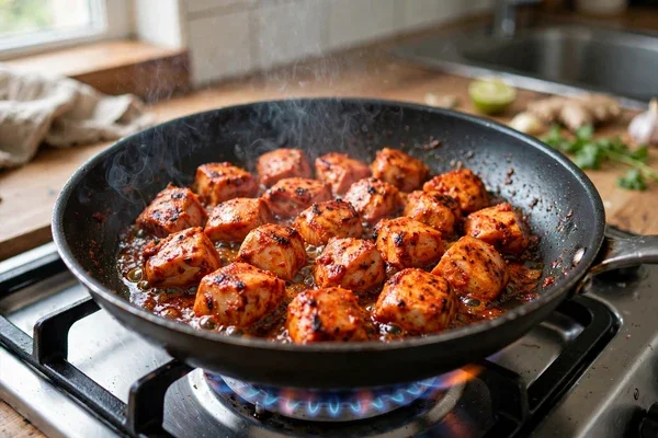 Step 4: cook the chicken on high flame — Creamy Restaurant Pasta