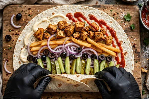 Step 7: Assemble the shawarma wraps — Bahraini Chicken Shawarma
